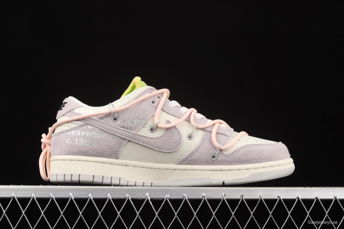 OFF-White x NIKE DUNK Low 12 of 50 OW pink and green suede SB buckle rebound fashion casual board shoes DJ0950-100