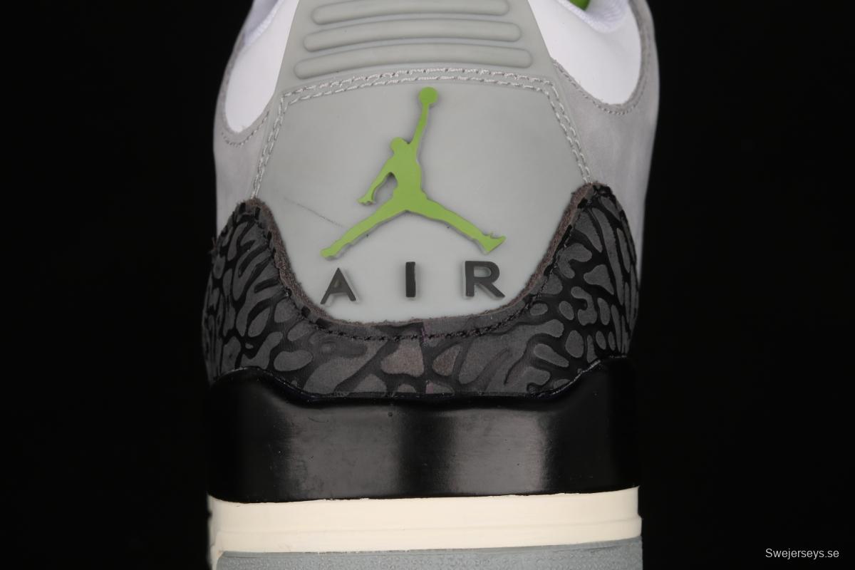 Air Jordan 3 Retro Chlorophyll AJ3 Joe 3 chlorophyll Gray Green manuscript 136064-006