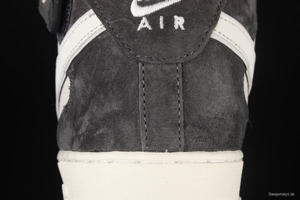 NIKE Air Force 11607 Mid rice gray-black color matching medium-top casual board shoes DG9158-616,