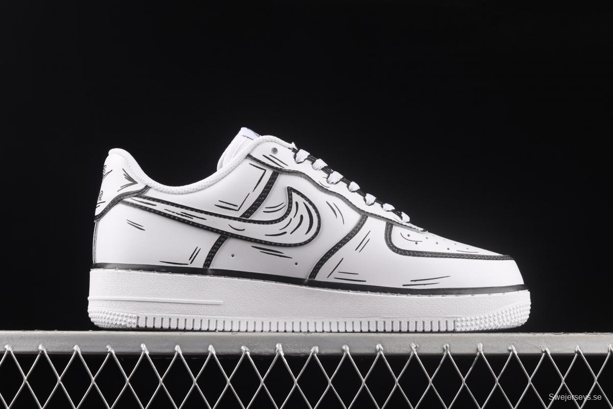 NIKE Air Force 11607 Low Hand drawn initial manuscript black and white color matching low-top casual board shoes CW2288-222,