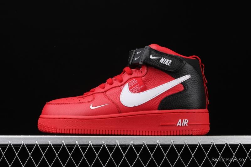 NIKE Air Force 1 Mid'07 Lv8 red and black OW letter casual board shoes 804609-605