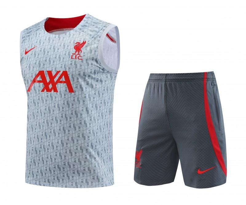 23-24 Liverpool White/Grey Grid Vest Jersey+Shorts