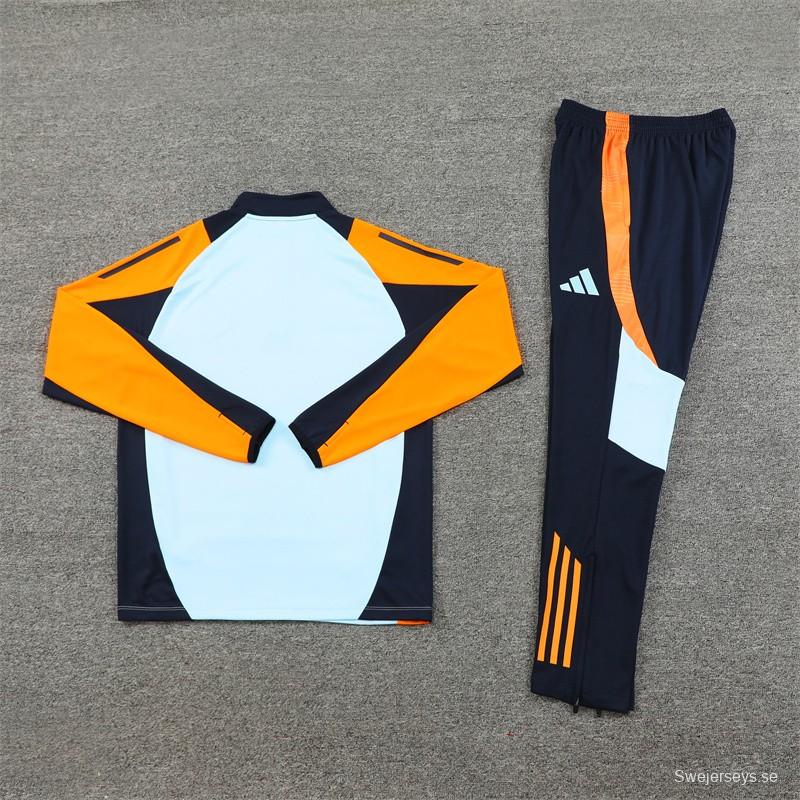 24/25 Real Madrid Light Blue/Orange Half Zipper Jacket+Long Pants